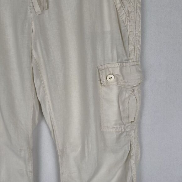 Old Navy Pants Womens 16 Ivory Straight Leg Relaxed Cargo 100% Linen Breathable - Picture 7 of 16